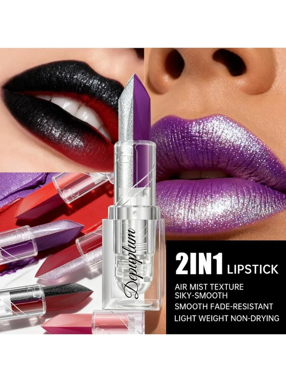 Women's Black Gold Gradient Matte Lip Liner Combo Long Lasting Lip Stick Pencil